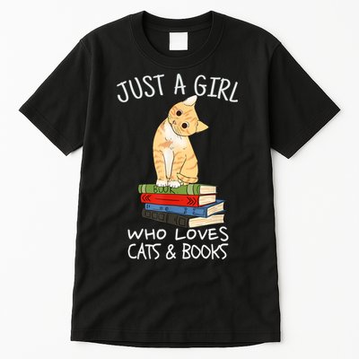 Just A Girl Who Loves Books And Cats Funny Reading TShirt Tall T-Shirt