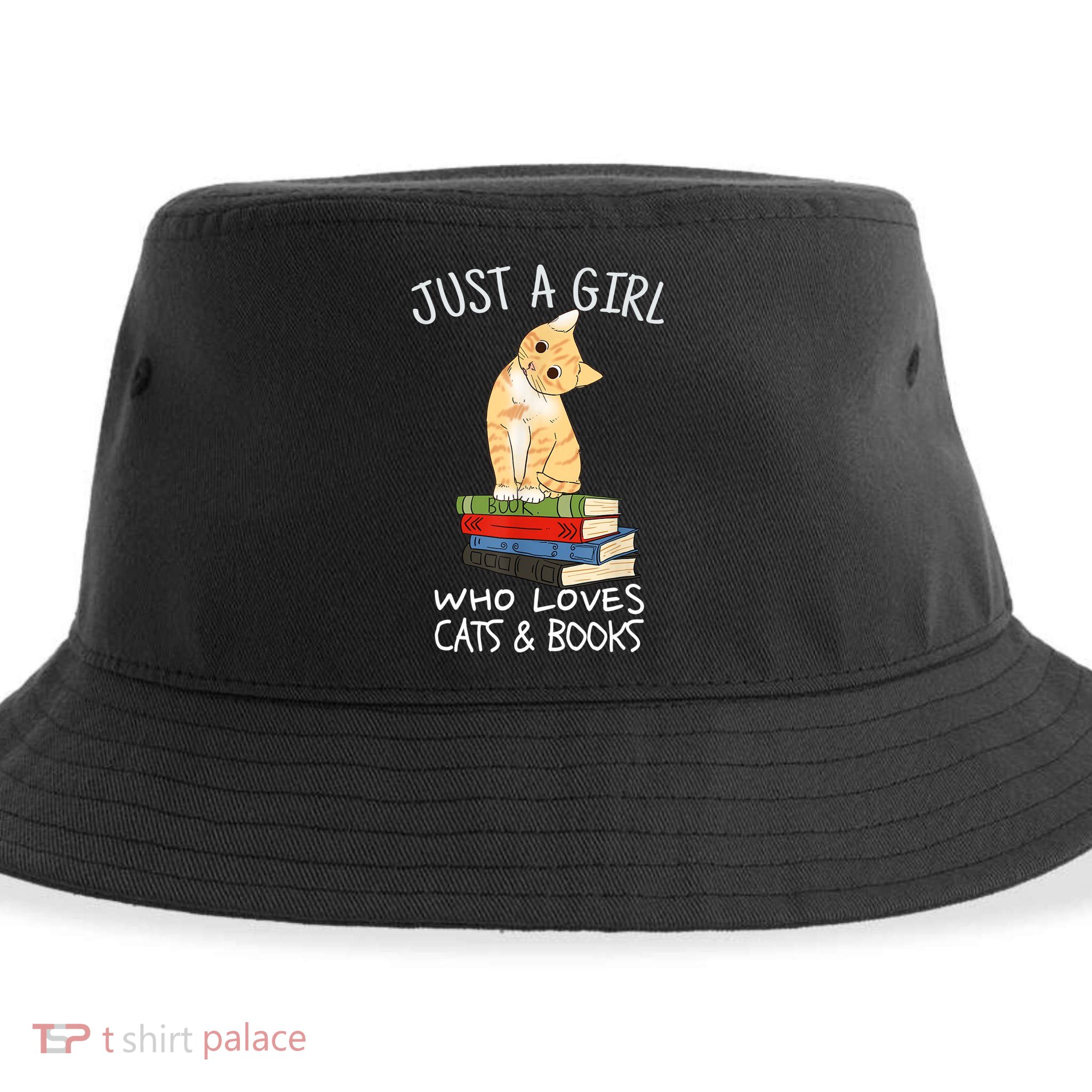 Just A Girl Who Loves Books And Cats Funny Reading TShirt Sustainable Bucket Hat