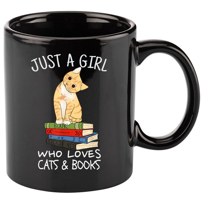 Just A Girl Who Loves Books And Cats Funny Reading TShirt 11oz C Handle Ceramic Mug