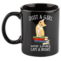 Just A Girl Who Loves Books And Cats Funny Reading TShirt 11oz C Handle Ceramic Mug