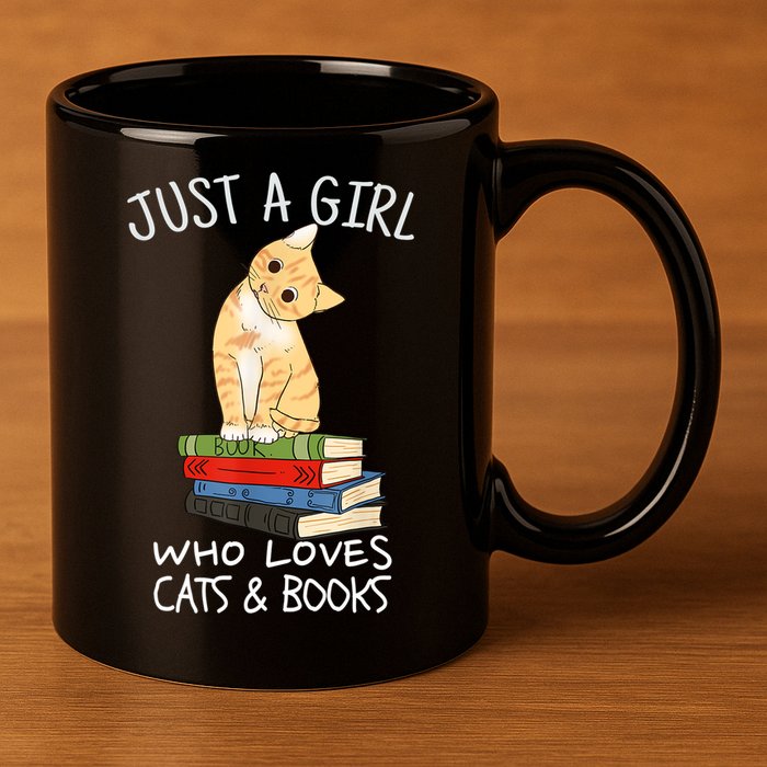 Just A Girl Who Loves Books And Cats Funny Reading TShirt 11oz C Handle Ceramic Mug