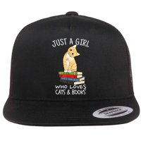 Just A Girl Who Loves Books And Cats Funny Reading TShirt Flat Bill Trucker Hat