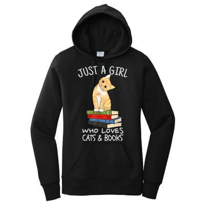 Just A Girl Who Loves Books And Cats Funny Reading TShirt Women's Pullover Hoodie