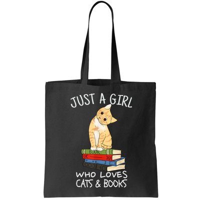 Just A Girl Who Loves Books And Cats Funny Reading TShirt Bag
