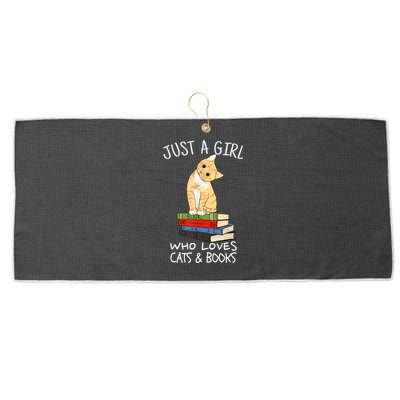 Just A Girl Who Loves Books And Cats Funny Reading TShirt Large Microfiber Waffle Golf Towel