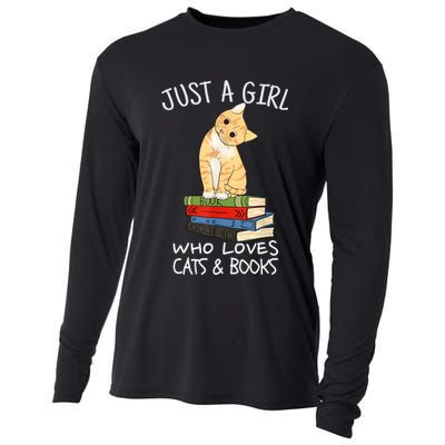 Just A Girl Who Loves Books And Cats Funny Reading TShirt Cooling Performance Long Sleeve Crew