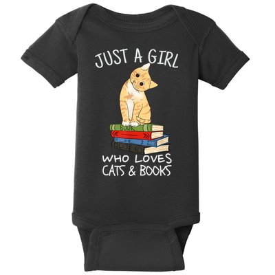 Just A Girl Who Loves Books And Cats Funny Reading TShirt Baby Bodysuit