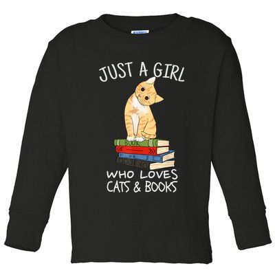 Just A Girl Who Loves Books And Cats Funny Reading TShirt Toddler Long Sleeve Shirt