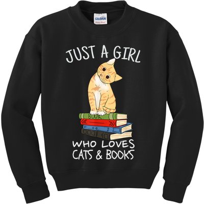 Just A Girl Who Loves Books And Cats Funny Reading TShirt Kids Sweatshirt