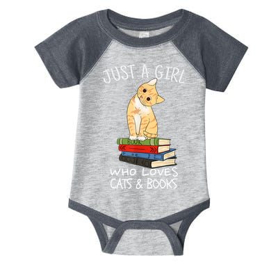 Just A Girl Who Loves Books And Cats Funny Reading TShirt Infant Baby Jersey Bodysuit