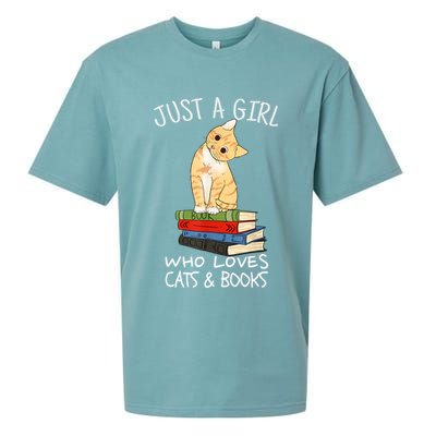 Just A Girl Who Loves Books And Cats Funny Reading TShirt Sueded Cloud Jersey T-Shirt