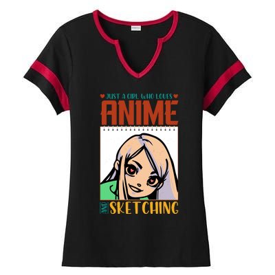 Just A Girl Who Loves Anime And Sketching Anime Girl Sketching Lover Ladies Halftime Notch Neck Tee