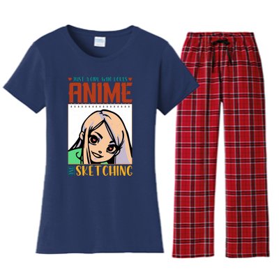 Just A Girl Who Loves Anime And Sketching Anime Girl Sketching Lover Women's Flannel Pajama Set