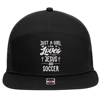 Just A Girl Who Loves Jesus And Soccer Cute Gift 7 Panel Mesh Trucker Snapback Hat