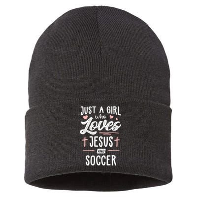 Just A Girl Who Loves Jesus And Soccer Cute Gift Sustainable Knit Beanie