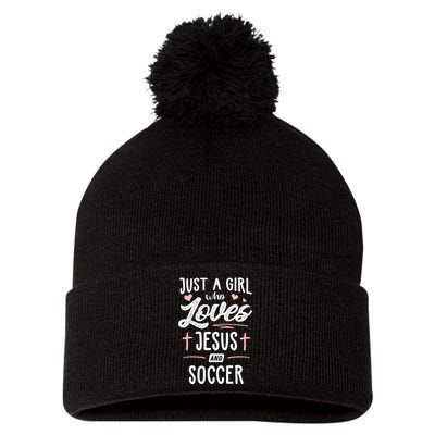 Just A Girl Who Loves Jesus And Soccer Cute Gift Pom Pom 12in Knit Beanie