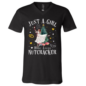 Just A Girl Who Loves Nutcrackers Christmas Ballet Dancing V-Neck T-Shirt