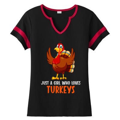 Just a girl who loves Turkeys Turkey Ladies Halftime Notch Neck Tee