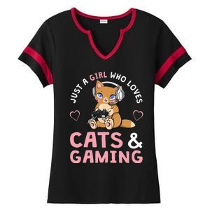 Just A Girl Who Loves Cats And Gaming Cute Gamer Cat Ladies Halftime Notch Neck Tee