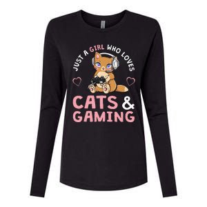 Just A Girl Who Loves Cats And Gaming Cute Gamer Cat Womens Cotton Relaxed Long Sleeve T-Shirt