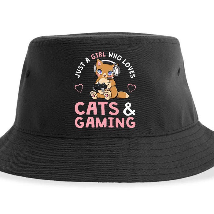 Just A Girl Who Loves Cats And Gaming Cute Gamer Cat Sustainable Bucket Hat