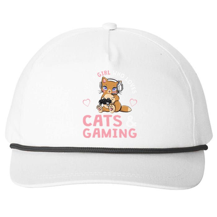 Just A Girl Who Loves Cats And Gaming Cute Gamer Cat Snapback Five-Panel Rope Hat