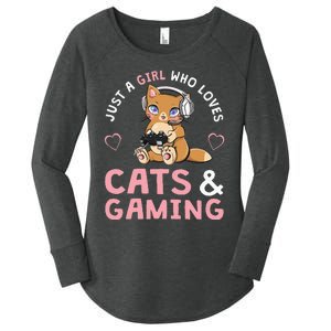 Just A Girl Who Loves Cats And Gaming Cute Gamer Cat Women's Perfect Tri Tunic Long Sleeve Shirt