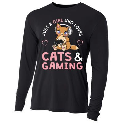 Just A Girl Who Loves Cats And Gaming Cute Gamer Cat Cooling Performance Long Sleeve Crew