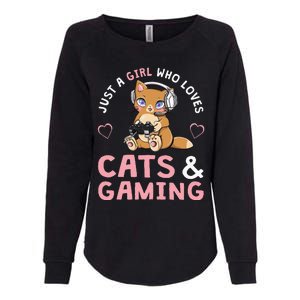 Just A Girl Who Loves Cats And Gaming Cute Gamer Cat Womens California Wash Sweatshirt