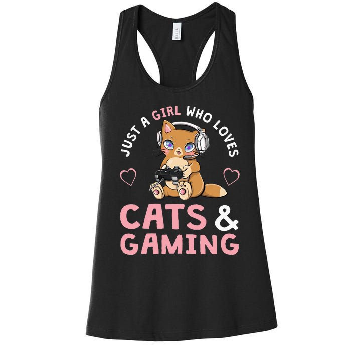 Just A Girl Who Loves Cats And Gaming Cute Gamer Cat Women's Racerback Tank