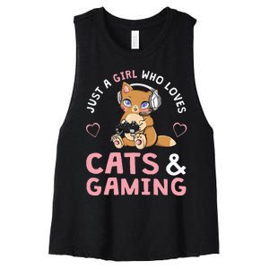 Just A Girl Who Loves Cats And Gaming Cute Gamer Cat Women's Racerback Cropped Tank