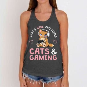 Just A Girl Who Loves Cats And Gaming Cute Gamer Cat Women's Knotted Racerback Tank