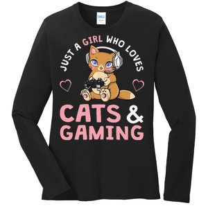 Just A Girl Who Loves Cats And Gaming Cute Gamer Cat Ladies Long Sleeve Shirt