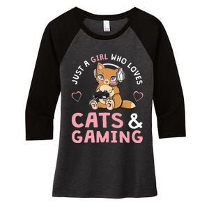 Just A Girl Who Loves Cats And Gaming Cute Gamer Cat Women's Tri-Blend 3/4-Sleeve Raglan Shirt