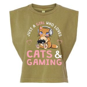 Just A Girl Who Loves Cats And Gaming Cute Gamer Cat Garment-Dyed Women's Muscle Tee