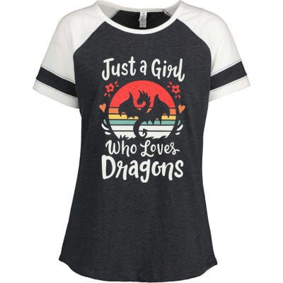 Just A Girl Who Loves Dragons Enza Ladies Jersey Colorblock Tee