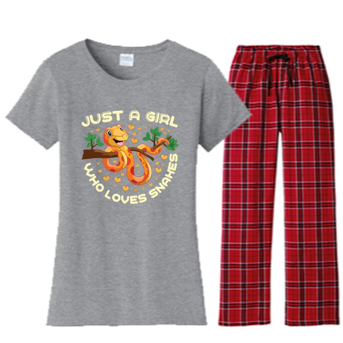 Just A Girl Who Loves Snakes Funny Snake Lover Gifts Women's Flannel Pajama Set