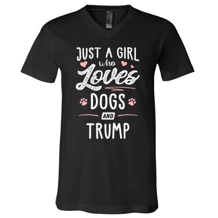 Just A Girl Who Loves Dogs And Trump Gift Dog Lover V-Neck T-Shirt