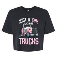 Just A Girl Who Loves Trucks Semi Truck Trucker Girl Bella+Canvas Jersey Crop Tee