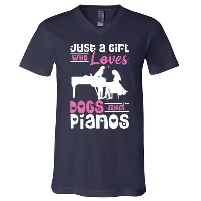 Just A Girl Who Loves Dogs And Pianos For Piano Players V-Neck T-Shirt