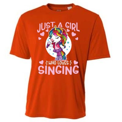 Just A Girl Who Loves Singing Funny Karaoke Singer Unicorn Cooling Performance Crew T-Shirt