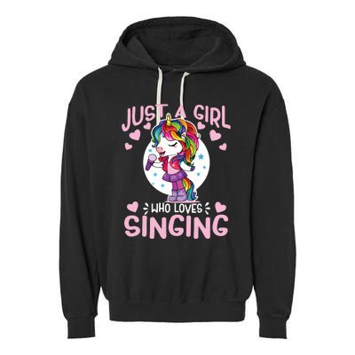 Just A Girl Who Loves Singing Funny Karaoke Singer Unicorn Garment-Dyed Fleece Hoodie