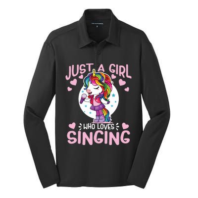 Just A Girl Who Loves Singing Funny Karaoke Singer Unicorn Silk Touch Performance Long Sleeve Polo