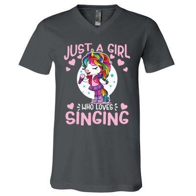 Just A Girl Who Loves Singing Funny Karaoke Singer Unicorn V-Neck T-Shirt