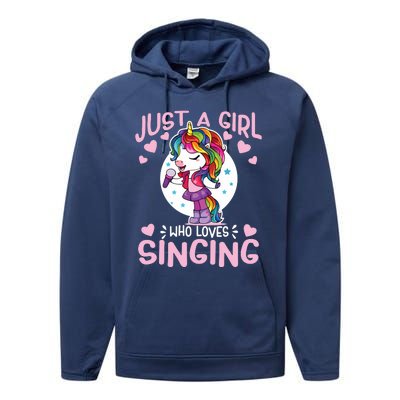 Just A Girl Who Loves Singing Funny Karaoke Singer Unicorn Performance Fleece Hoodie