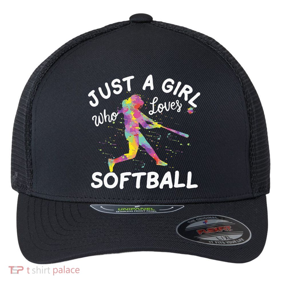 Just A Girl Who Loves Softball Flexfit Unipanel Trucker Cap