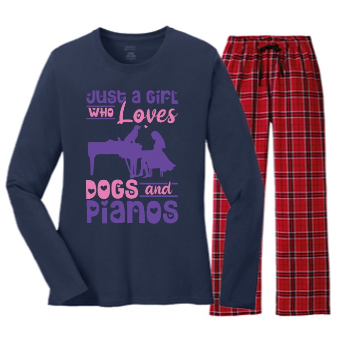 Just A Girl Who Loves Dogs And Pianos For Piano Players Women's Long Sleeve Flannel Pajama Set 