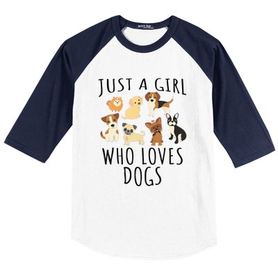 Just A Girl Who Loves Dogs Funny Puppy Baseball Sleeve Shirt