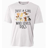 Just A Girl Who Loves Dogs Funny Puppy Cooling Performance Crew T-Shirt