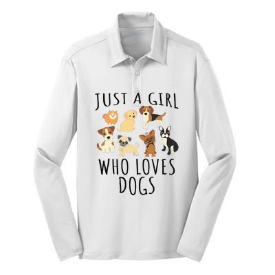 Just A Girl Who Loves Dogs Funny Puppy Silk Touch Performance Long Sleeve Polo